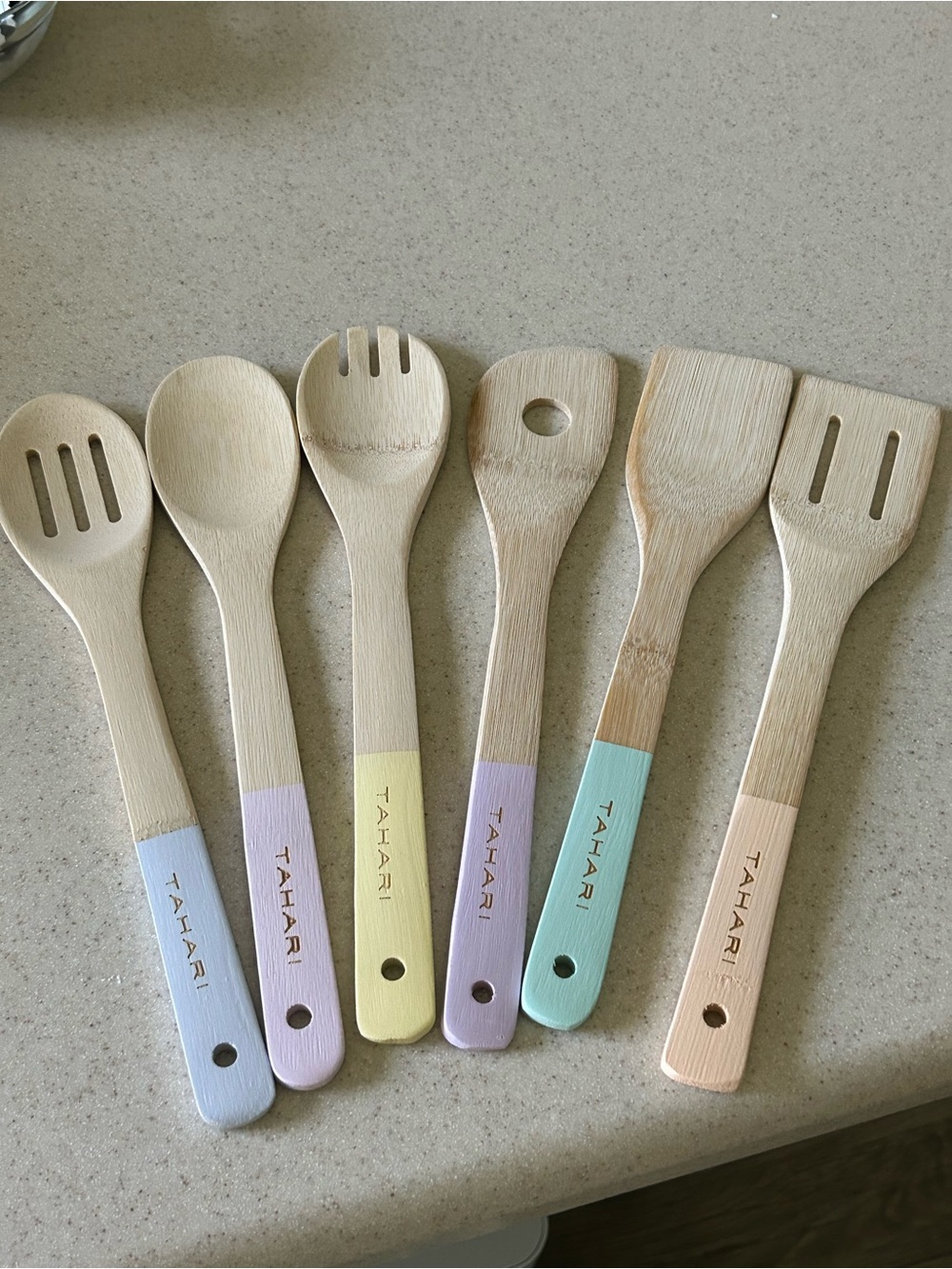 New Tahari Bamboo Utensil Set with Pastel Handles